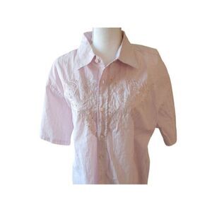 Vintage 90s Western Rhinestone Pink Short Sleeve Shirt Size XL
